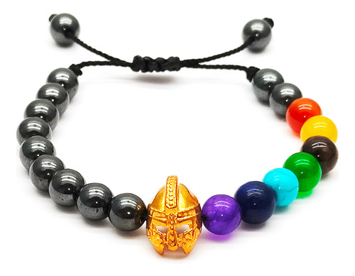 Pulsera 7 Chakras Cuarzos Gladiador Hematita + Estuche 