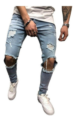 Pantalones Vaqueros Pitillo Rasgados Para Hombre 7