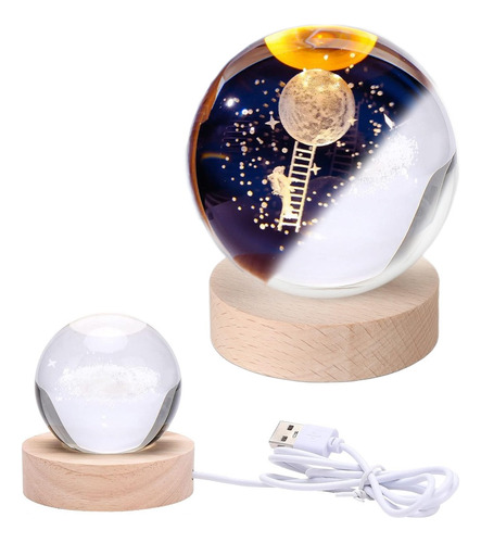 Esfera De Cristal 3d Usb Luz De Noche Lampara Led Grabada