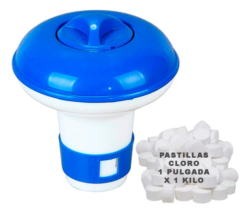 Dosificador Flotante Pequeño + 50 Pastillas Cloro 1 Pulgada