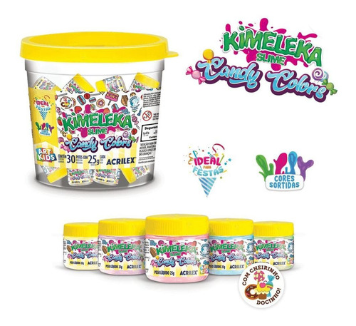 Cubo Kimeleka Slime Candy Colors Con 30 Tarros De 25 G, Acrilex, Varios Colores