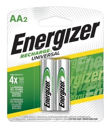 Pilas Baterias Recargables Energizer Aa X2 Und 2.000 Mah