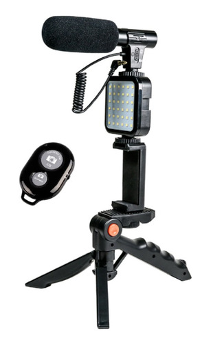 Kit Vlog Streaming Tripode Luz Led Iluminador Microfono Tr14 Color De La Estructura Negro