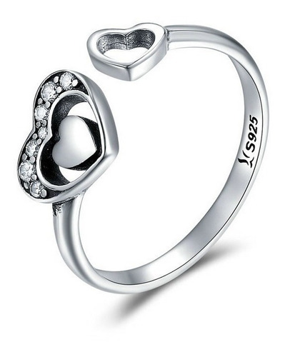 Anillo Mujer Ajustable Compromiso Corazon Amor En Plata 925