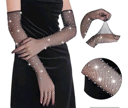 Guantes De Malla Extra Largos Con Brillantes T-art