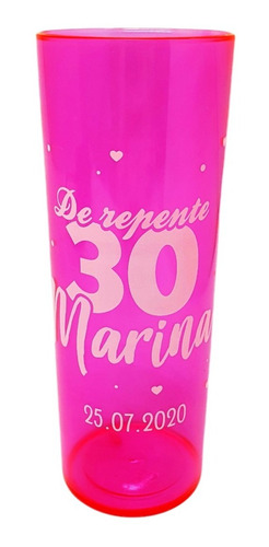 20 Long Drink Rosa Neon Personalizado - De Repente 30