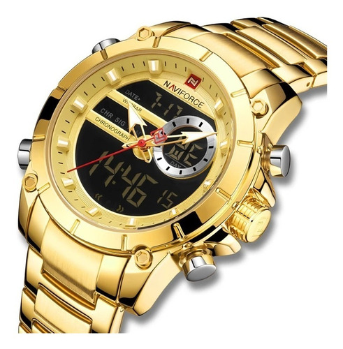 Relógio Masculino Naviforce Dourado Luxo Original + Caixa