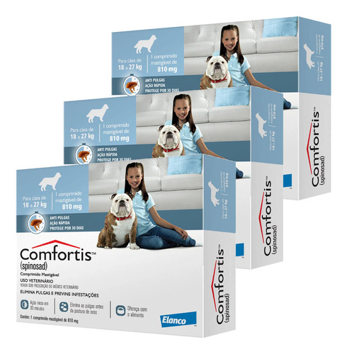 Combo Antipulgas Elanco Comfortis P/ Cães 18 A 27kg 3 Comp
