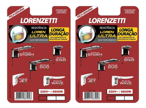 Kit 2 Resistência Chuv Acqua Duo Ultra 220v 6800w Lorenzetti