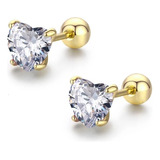 Aretes Broqueles Corazón Swarovski Oro 14k Lam Bolita Niña