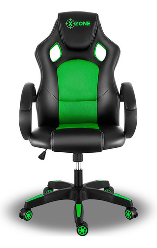 Cadeira De Escritório Xzone Cgr-02 Gamer Ergonômica  Preto E Verde Com Estofado De Couro Sintético