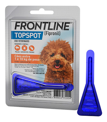 Pipeta Antiparasitário Para Pulga Merial Frontline Top Spot Antipulgas Para Cão De 1kg A 10kg Cor Azul