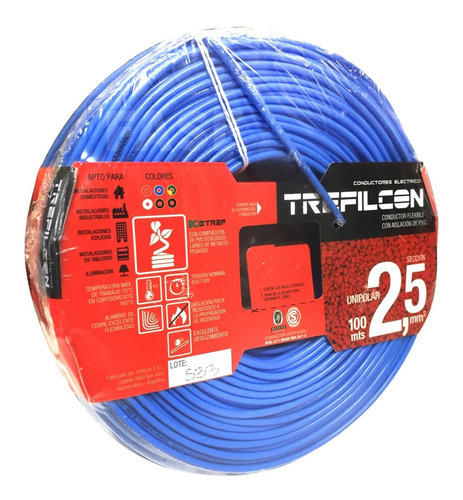 Cable Unipolar Trefilcon 100 Metros 2,5mm Normalizado Iram Color De La Cubierta Azul