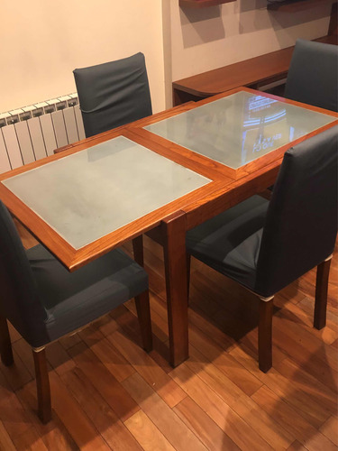 Mesa De Madera Y Vidrio Extensible 1,60 De Largo