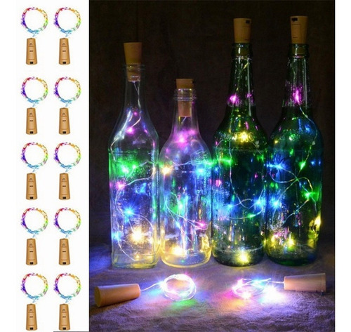 10 Piezas De Corcho Con Luz Led Para Botellas Multicolor Nav