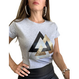 Remera Algodón Mujer Aplique Lentejuelas Geométrico Amplias