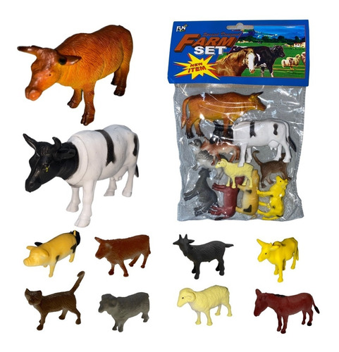 Kit Animais Da Fazenda Fazendinha De Brinquedo Borracha Vaca