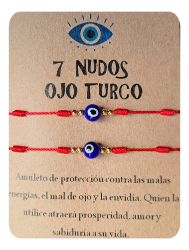 2 Pulseras Rojas Ojo Turco Suerte 7 Nudos Regalo Protección