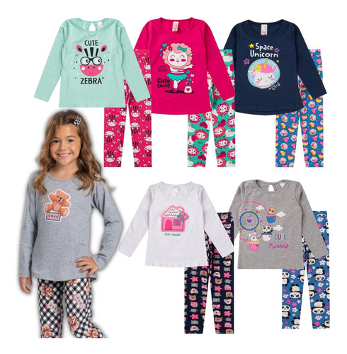 Kit 10 Peça Roupa Inverno Infantil Feminina 5 Blusa 5 Calça