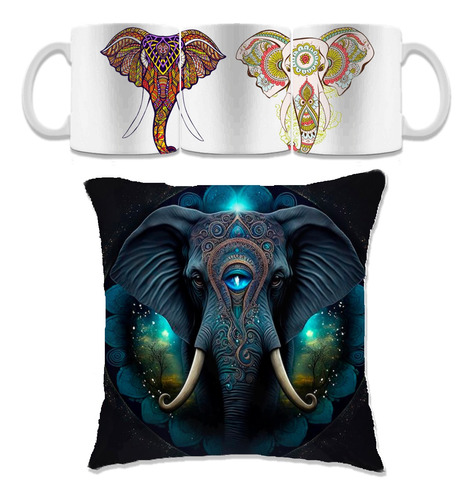 Taza De Elefante Hindú Mandala Regalo Cojín 30x30 Conjunto