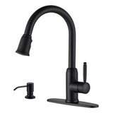 Wowow - Grifo De Cocina Negro Con Dispensador De Jabn, Grifo