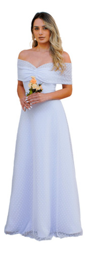 Vestido De Noiva Civil Longo Branco Maravilhoso Lançamento