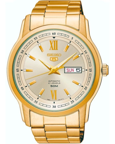 Relógio Pulso Seiko 5 Mec.aut.cx.aco Inox. Snkp20b1c3kx Cor Da Correia Dourado