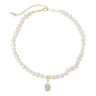 Collar De Perlas Naturales De Agua Dulce Cultivadas Elegante Beige