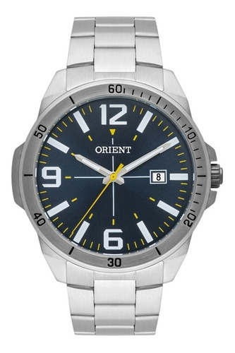 Relógio Orient Masculino Mbss1394 D2sx Prateado Azul Cor Da Correia Prata Cor Do Bisel Prata