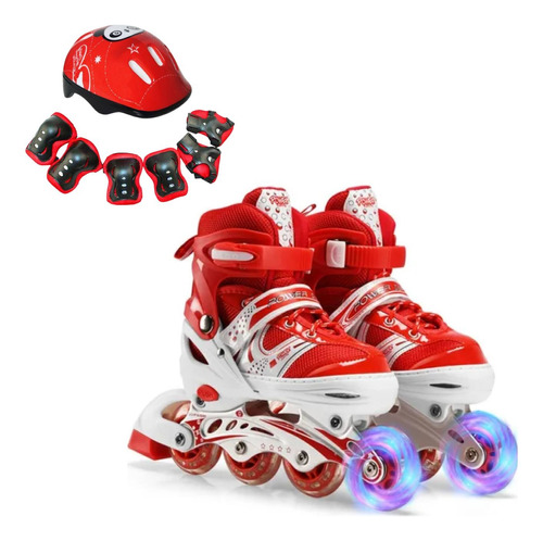 Patines Lineales Ajustables Con Luz + Kit Protección