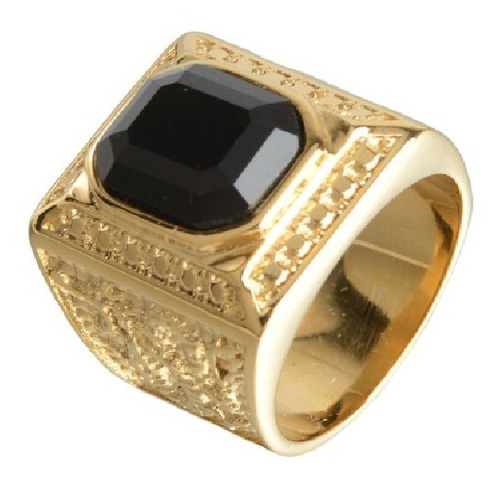 Anillo De Acero Color Oro Con Piedra Clásico Elegante Hombre