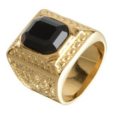 Anillo De Acero Color Oro Con Piedra Clásico Elegante Hombre