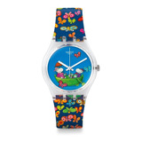 Reloj Swatch Mujer Gz307s Planet Love Color De La Malla Multicolor Color Del Bisel Transparente Color Del Fondo Celeste