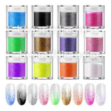 Kit Polvo X12 Glitter Gibre Strass Decoración Uñas Nail Art