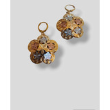 Aretes De Oro Laminado Florentino Tres Oros Forma De Flor 