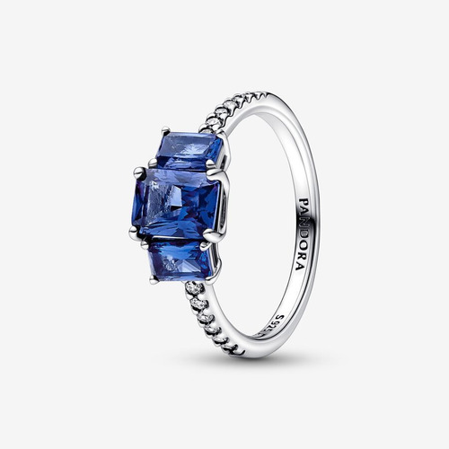  Anillo Pandora Tres Piedras Azules Brillantes + Kit Gratis