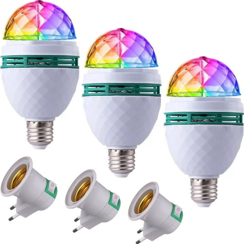 Kit 3 Lâmpada Colorida Globo Giratório Luz Led Festa Balada