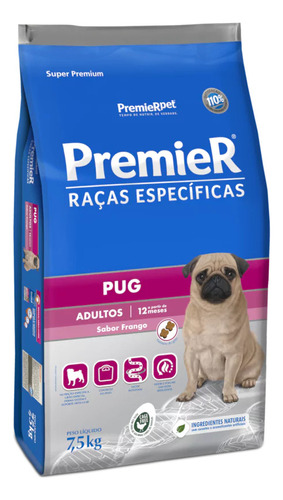 Premier Raças Específicas Pug Cão Adulto Frango 7,5kg