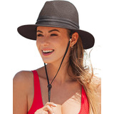 Sombrero Fedora De Paja De Ala Ancha Para Mujer Upf 50+ Somb