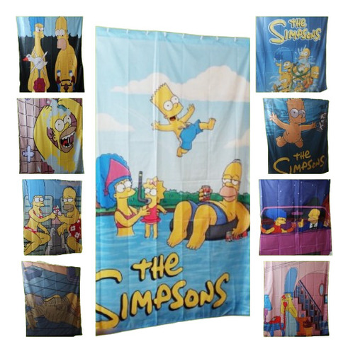 Cortina Baño Tela Impermeable Los Simpsons Con Ganchos