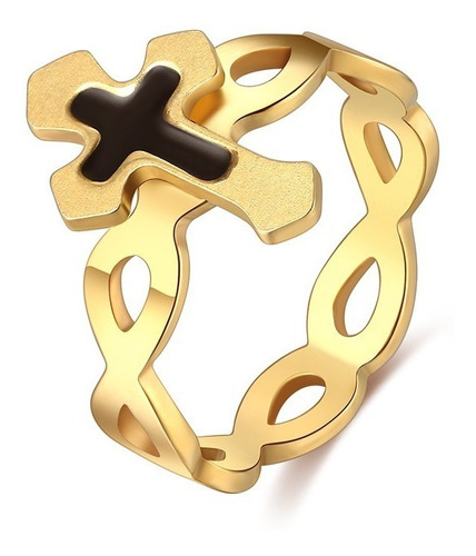 Anillo Acero Inoxidable Argolla Color Oro Cruz Para Mujer