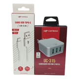 Combo Carreg Universal Usb 3 Portas + Cabo Usb-c 2m C3t