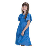 Vestido Infantil Menina Jeans Brilho Midi Tam 4 Ao 8