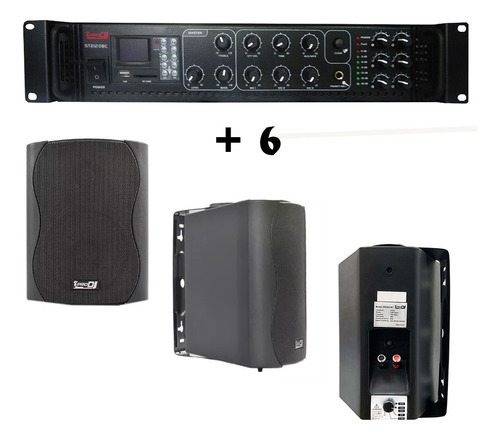 Kit Sonido Ambiental Amplificador + 6 Parlantes Pared