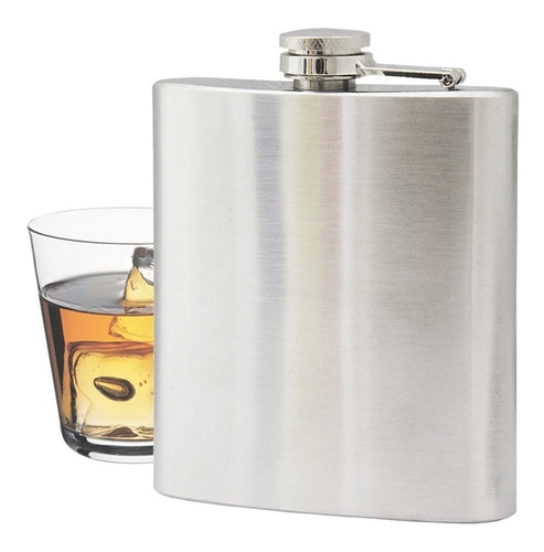 Cantil De Bolso Porta Bebida Aço Inox Whisky Vodka Rum 230m Cor Prateado