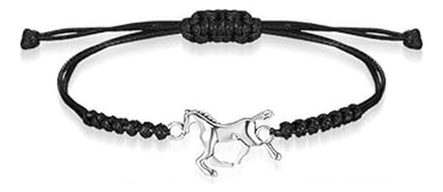 Pulsera Caballo Equitación Cordón Ajustable Negro