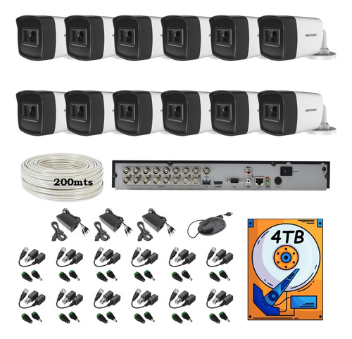 Kit Circuito Cerrado 12 Camaras 5mp Utp 200mts 4tb