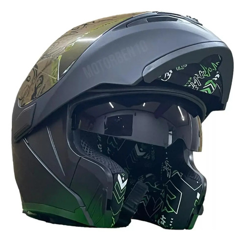 Casco Abatible Negro Mate Luz Led Gafas +funda Y Mica Regalo