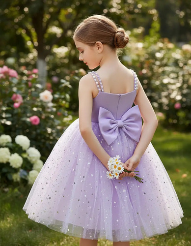 Vestido Formal Brillante De Tul Con Tirantes Finos Para Niña