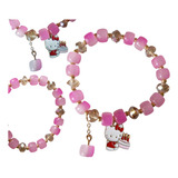 Pulsera De Kitty Juvenil Piedras Y Dije Elásticas Hermosas